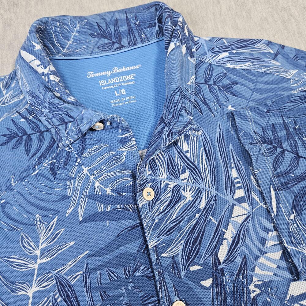 Tommy Bahama Shirt Mens L IslandZone Short Sleeve Floral Button Up Loop Collar